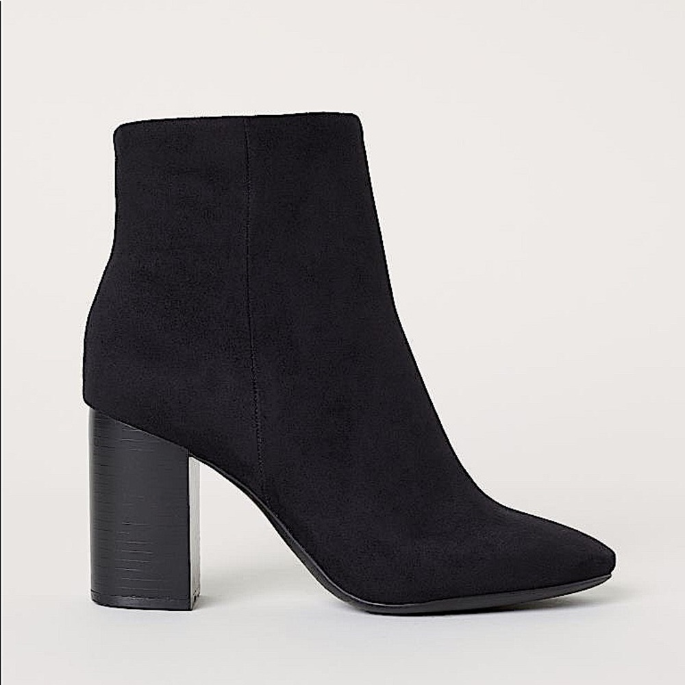 Block heeled- ankle boots, inside zip, heels 3 1/4 height. Size 8